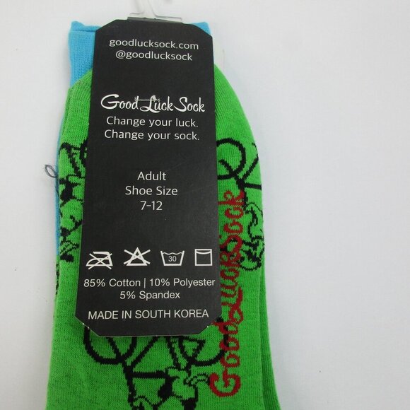 Good Luck Fashion Dogs on Bicycles Adult Crew Fun Socks Size 7-12 Blue &‎ Green - Picture 4 of 6